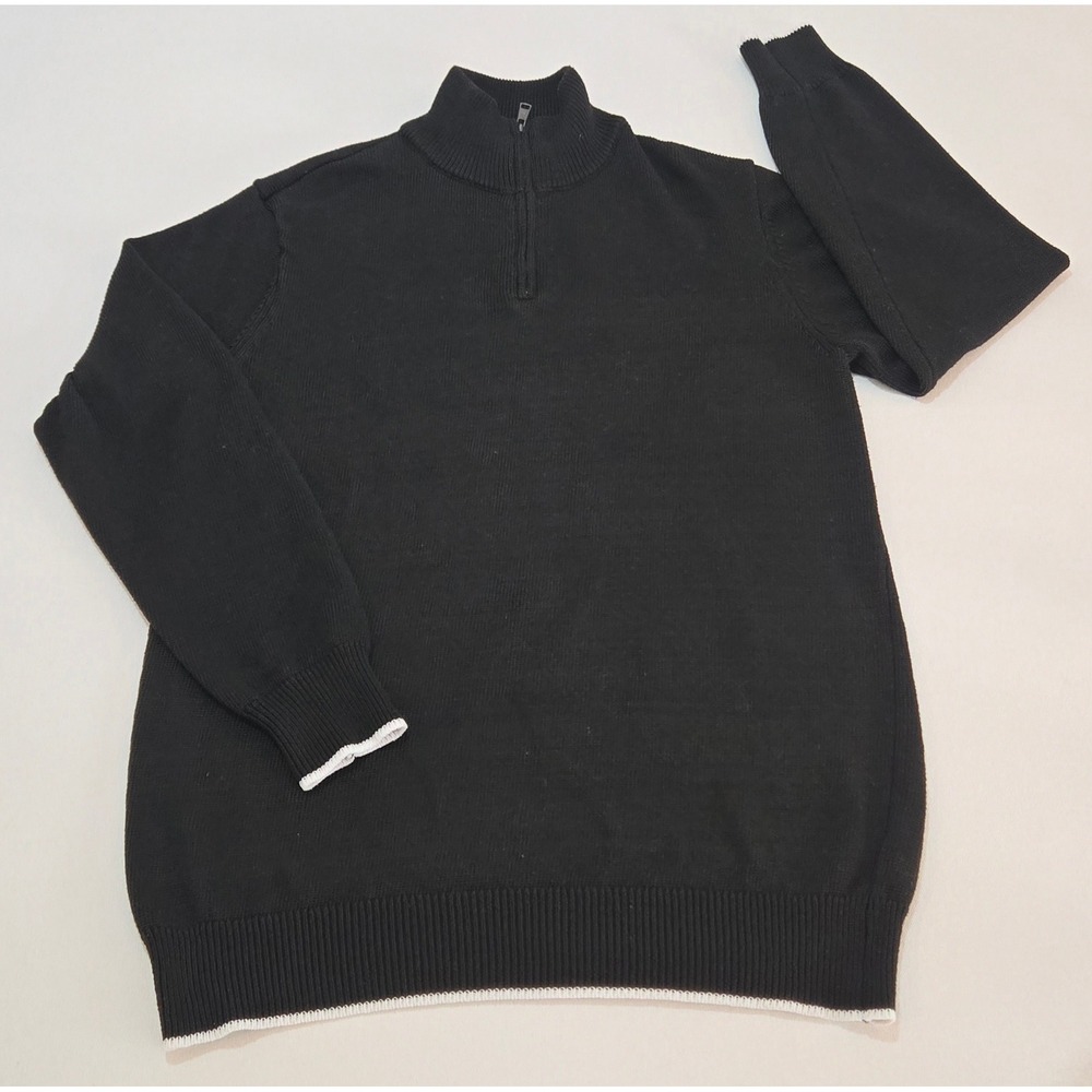 COOFANDY Men's Black 1/4 Zip Knit Sweater White Trim Long Sleeve Size L Pullover